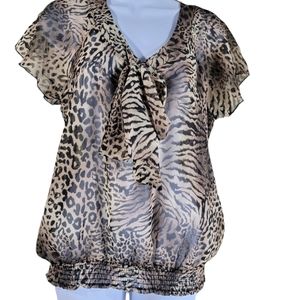 Yessica Animal Print Peasant Top with Front Tie Size 8/M